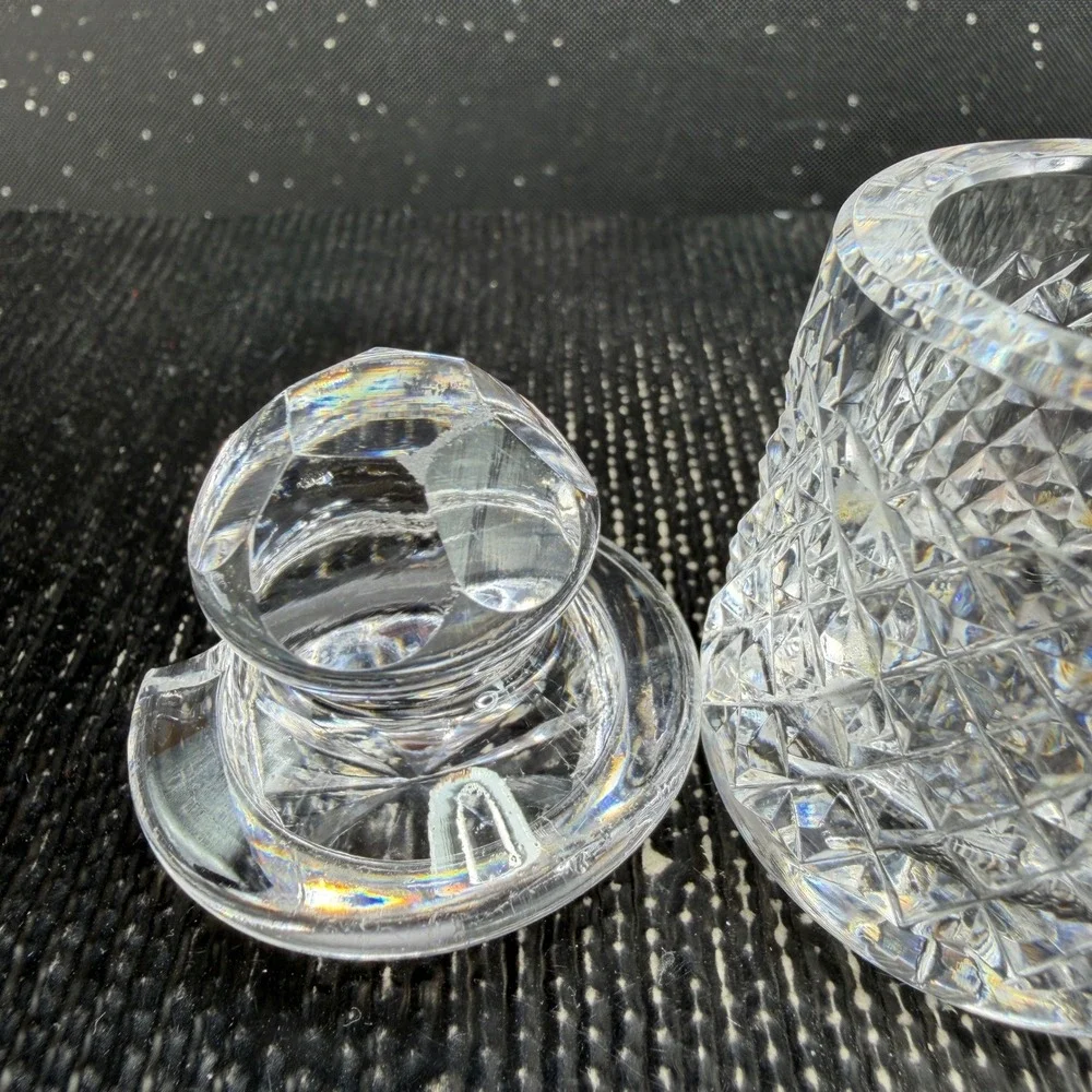 Waterford Crystal Alana Mini Mustard Condiment Pot w Lid Diamond Cut Clear Glass
